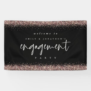 Roos Gold Glitter Welcome Engagement Party - zwart Spandoek