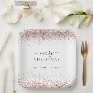 Roos Gold Glitter White Name Merry Kerstry Papieren Bordje