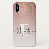 Roos Gold Glitter Wit Monogram Zwart Script Naam Case-Mate iPhone Case (Achterkant)