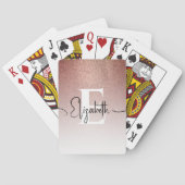 Roos Gold Glitter Wit Monogram Zwart Script Naam Pokerkaarten (Achterkant)