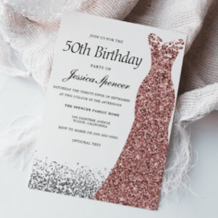 Roos Gold Glitter Womans 50e verjaardag Kaart