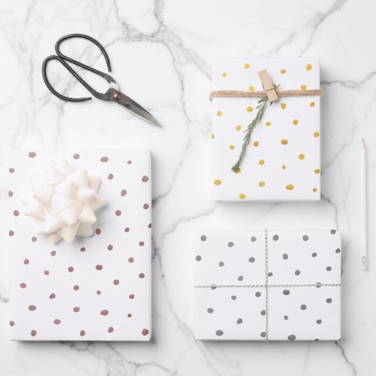 Roos Gold, Gold en Silver Foil Dot Pattern Inpakpapier Vel (Voorkant)