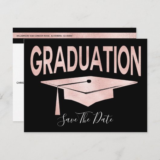 Roos Gold Gradup met de datum opslaan Briefkaart (Voorkant / Achterkant)