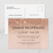 Roos Gold Grand Heropening Glitter Hair Salon Aankondigingskaart (Voorkant / Achterkant)