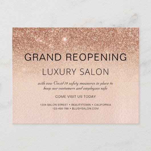 Roos Gold Grand Heropening Glitter Hair Salon Aankondigingskaart (Voorkant)
