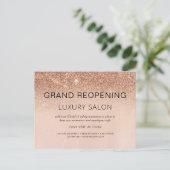 Roos Gold Grand Heropening Glitter Hair Salon Aankondigingskaart (Staand voorkant)