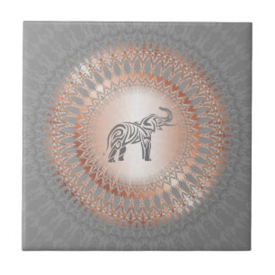 Roos Gold Grey Elephant Mandala Ceramic Tile Tegeltje