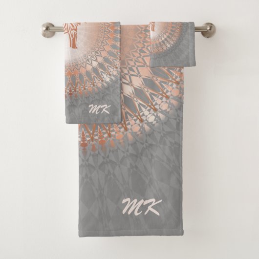 Roos Gold Grey Elephant Mandala Initialen Bad Handdoek (Insitu)