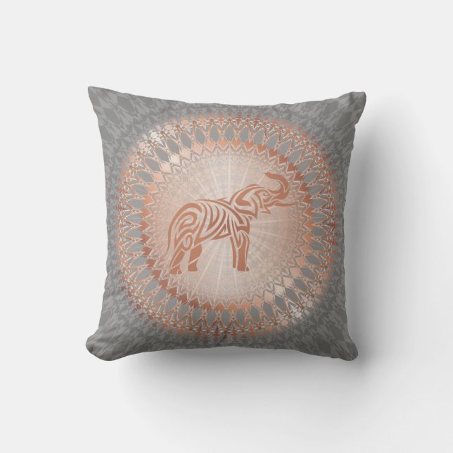 Roos Gold Grey Elephant Mandala Kussen (Voorkant)
