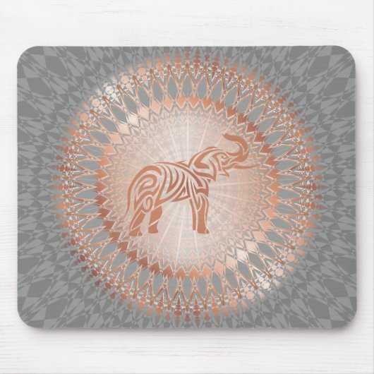 Roos Gold Grey Elephant Mandala Muismat (Voorkant)