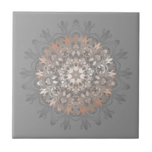 Roos Gold Grey Floral Mandala Tegeltje