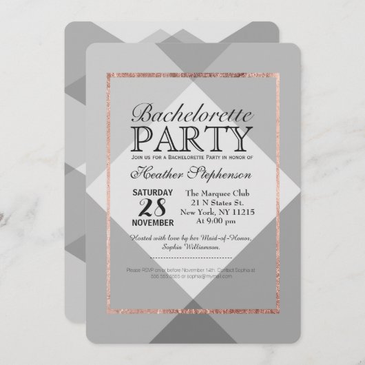 Roos Gold Grey Geo Bachelorette Party Kaart (Voorkant / Achterkant)