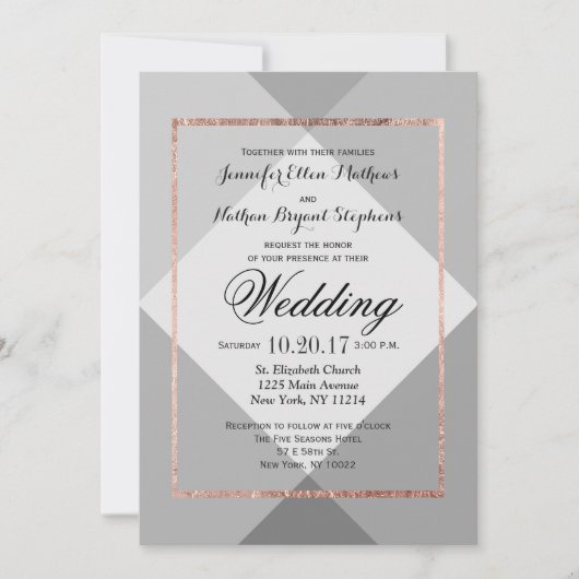 Roos Gold Grey Geo Wedding Invitations Kaart (Voorkant)