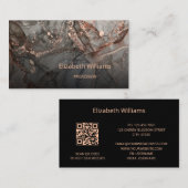 Roos Gold Grey Ink Marble Scan QR Code Visitekaartje (Voorkant / Achterkant)