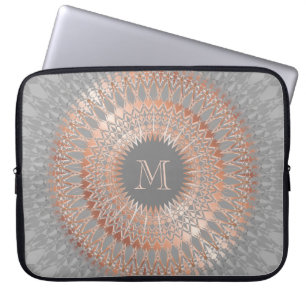 Roos Gold Grey Mandala Monogram Laptop Sleeve