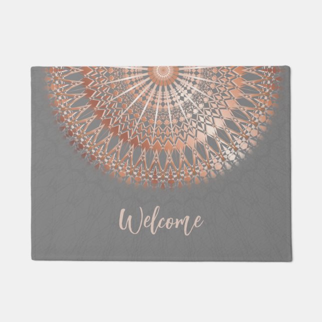 Roos Gold Grey Mandala Welkom Deurmat (Voorkant)