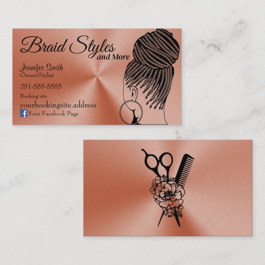 Roos Gold Hair Braiding Visitekaartje (Voorkant / Achterkant)