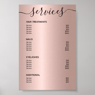 Roos Gold Hair Stylist Price List Service Menu Poster