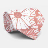 Roos Gold Hand Tekwn Floral Illustration Pattern Stropdas (Opgerold)