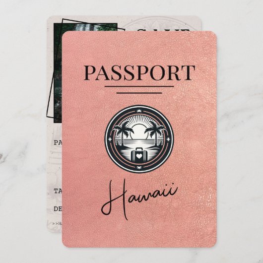 Roos Gold Hawaii Passport Bewaar de datum Save The Date (Voorkant / Achterkant)