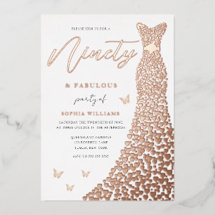 Roos Gold Heart 90th Birthday Party Real Folie Uitnodiging