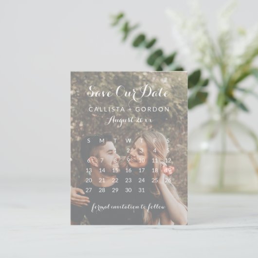 Roos Gold Heart Photo Calendar Save the Date Aankondigingskaart (Staand voorkant)