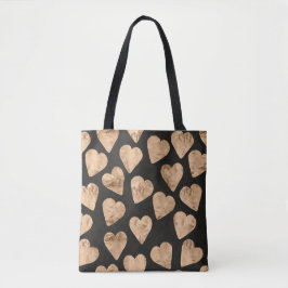 Roos Gold Hearts Black Shopping canvas tas