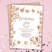 Roos Gold Hearts Champagne Valentijn's Day Party Kaart