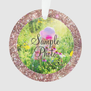 Roos Gold Holographic Glitter Circle Foto Ornament