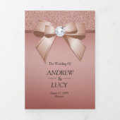 Roos Gold Jewel Gem Bow QR Code Huwelijk Drieluik Uitnodiging (Cover)