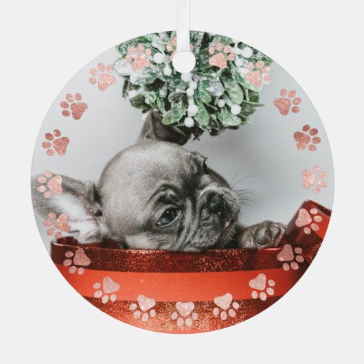 Roos Gold + kerstboom met glitter Paw-naam Metalen Ornament (Achterkant)