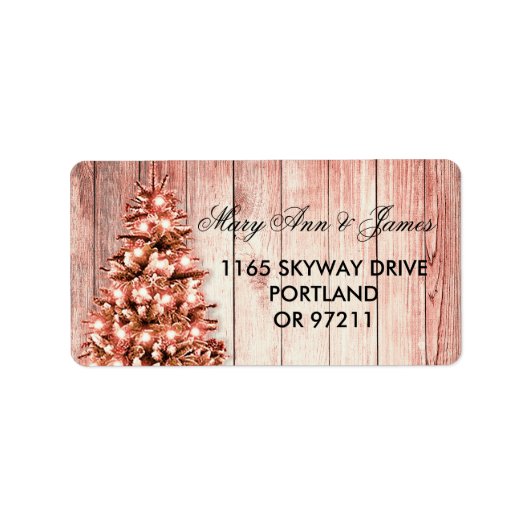 Roos Gold kerstbruiloft - adresboom & lint Etiket (Voorkant)