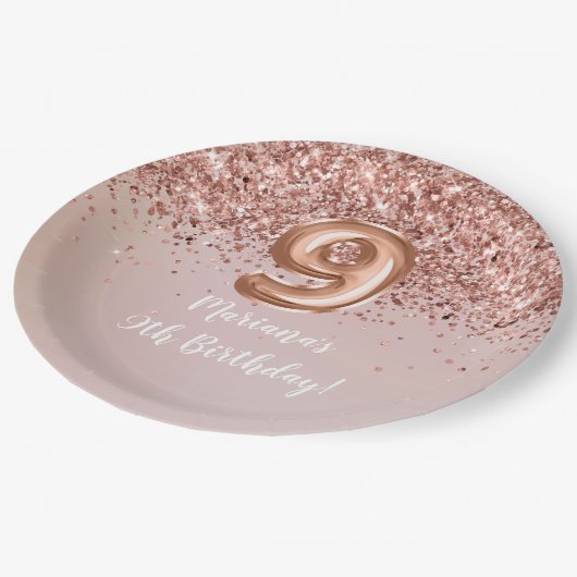 Roos Gold Kinder Girly 9e verjaardag Papieren Bordje (Gekanteld)