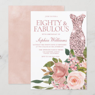 Roos Gold-klep & Blush roze bloemen 80e verjaardag Kaart