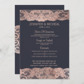 Roos Gold Lace en Navy Blue Wedding Menu (Voorkant / Achterkant)