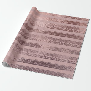 Roos Gold Lace Stripe Pattern op Blush Pink Cadeaupapier