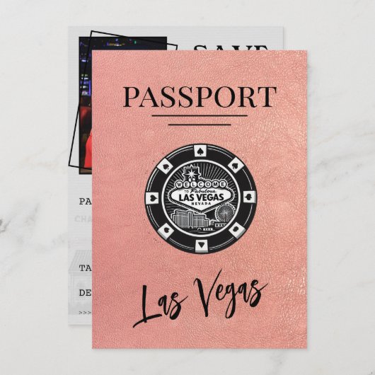 Roos Gold Las Vegas Passport Bewaar de datum Save The Date (Voorkant / Achterkant)