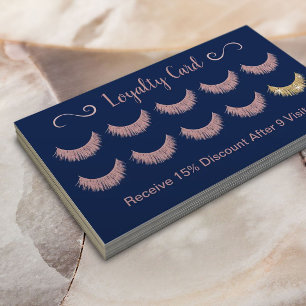 Roos Gold Lashes Salon Elegant Pink & Navy Blue Klantenkaartje