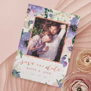 Roos Gold & Lavender Boho Foto opslaan Datum Kaart