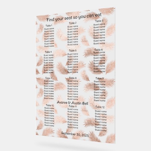 Roos Gold Leaf Pattern Trouwstoel Grafiek Acryl Bord (Hoek)