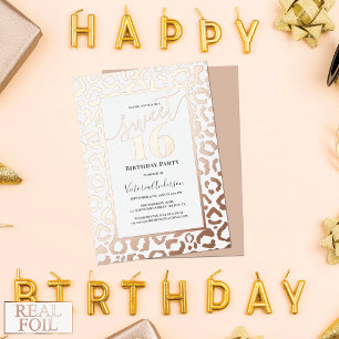 Roos Gold Leopard Cheetah Animal Print Sweet 16 Folie Uitnodiging