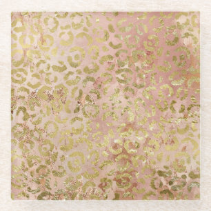 Roos Gold Leopard Print Glazen Onderzetter