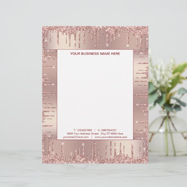 Roos Gold Letterhead Aangepaste tekstnaam Adres In Briefhoofd (Staand voorkant)