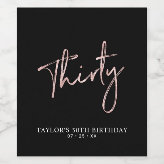 Roos Gold Lettering 30 | 30e verjaardag Wijn Etiket (Enkel label)