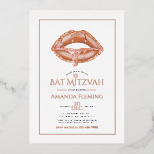 Roos Gold Lips Bat Mitzvah Foto Folie Uitnodiging