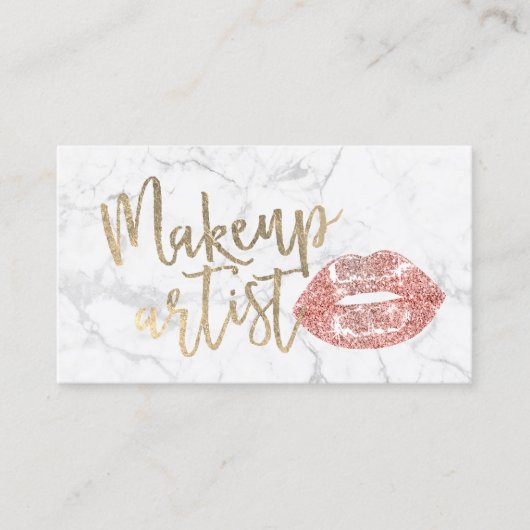 Roos Gold Lips Gold Script Makeut Artist Marble Visitekaartje (Voorkant)
