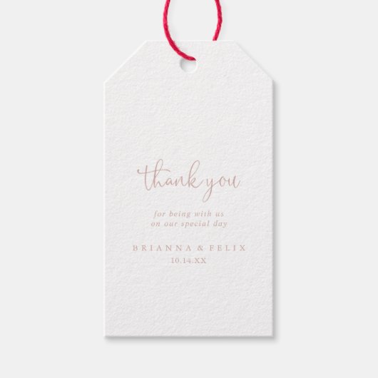 Roos Gold Love Fancy Script bruiloft dank u Cadeaulabel (Voorkant)