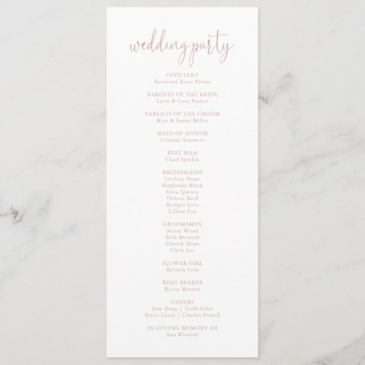 Roos Gold Love Fancy Script Weddenprogramma Programma (Achterkant)