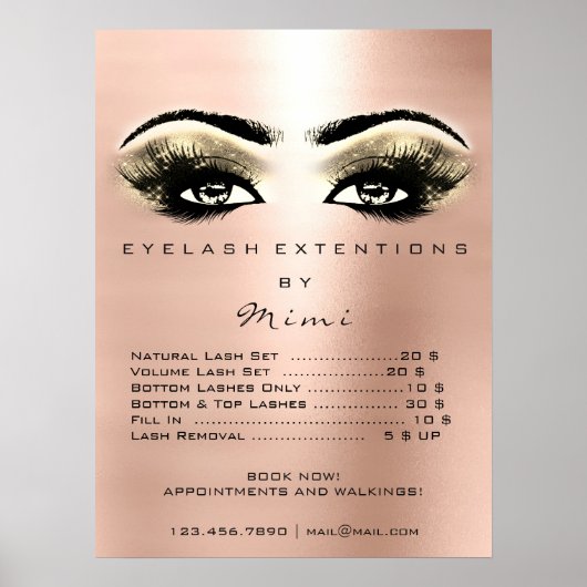 Roos Gold Makeup Eyes Lashes Extension Prices Poster (Voorkant)