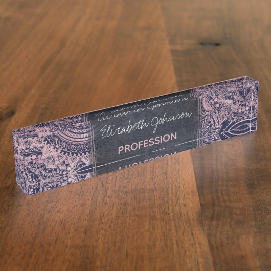 Roos Gold Mandala Collectie Blauw design Naambordje (Zijkant)